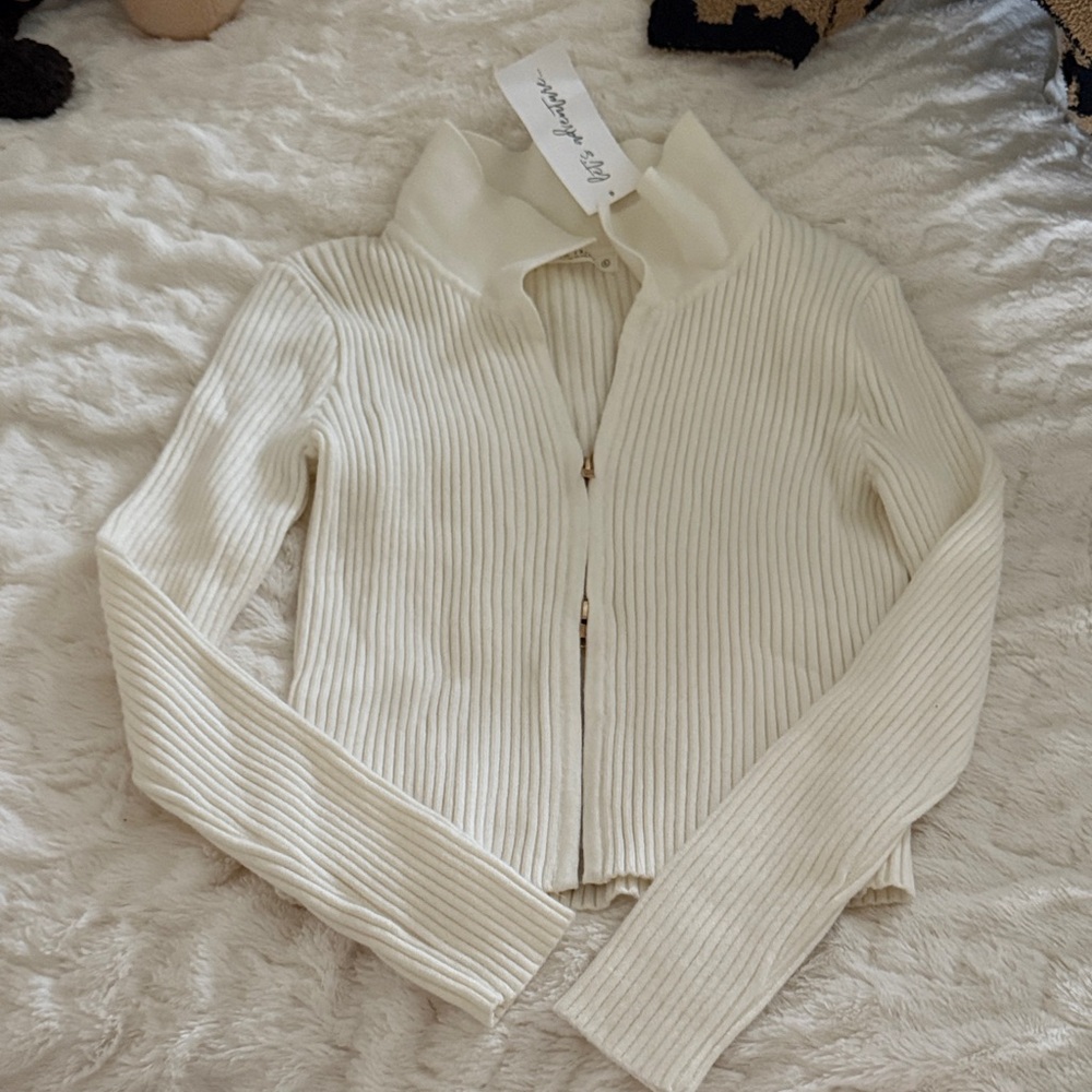 12th Tribe Cream Ribbed Sweater